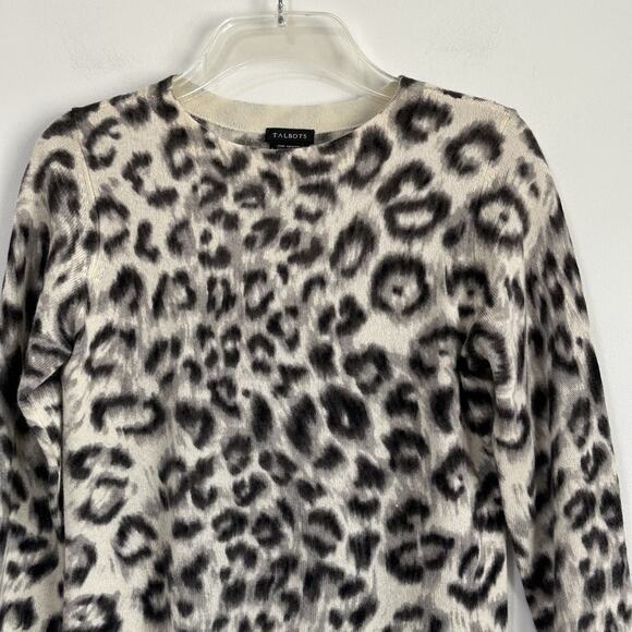 Talbots 100% Pure Cashmere Sweater XS Animal Print 3/4 Sleeve Pullover Crewneck - Picture 3 of 9